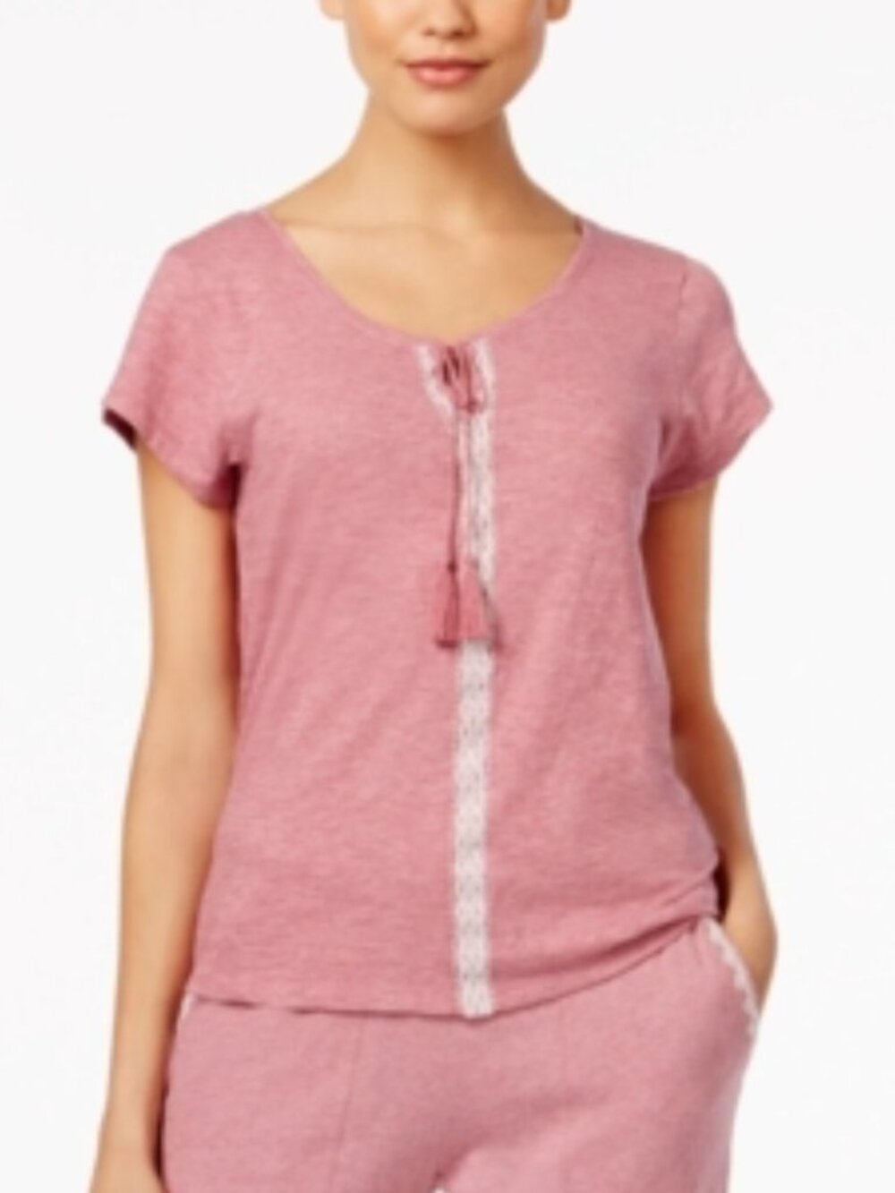 Lucky Brand Womens Embroidered Short Sleeve Pajama Top